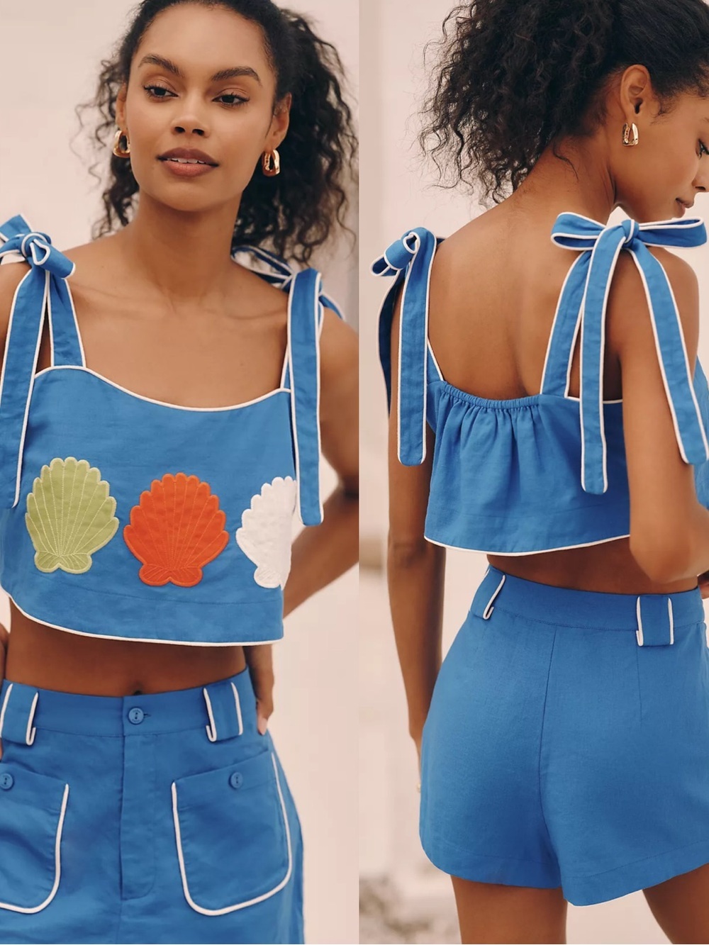 Farm Rio x Anthropologie Destination Embroidered Blue Tank